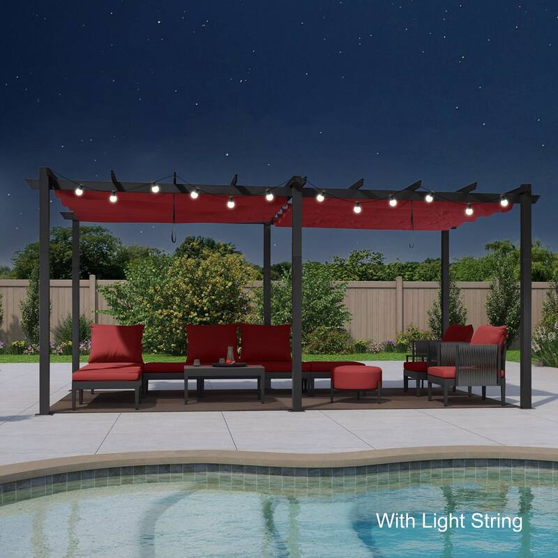 PURPLE LEAF Gazebo Outdoor Retractable Modern Large Size Pergola w Lights
