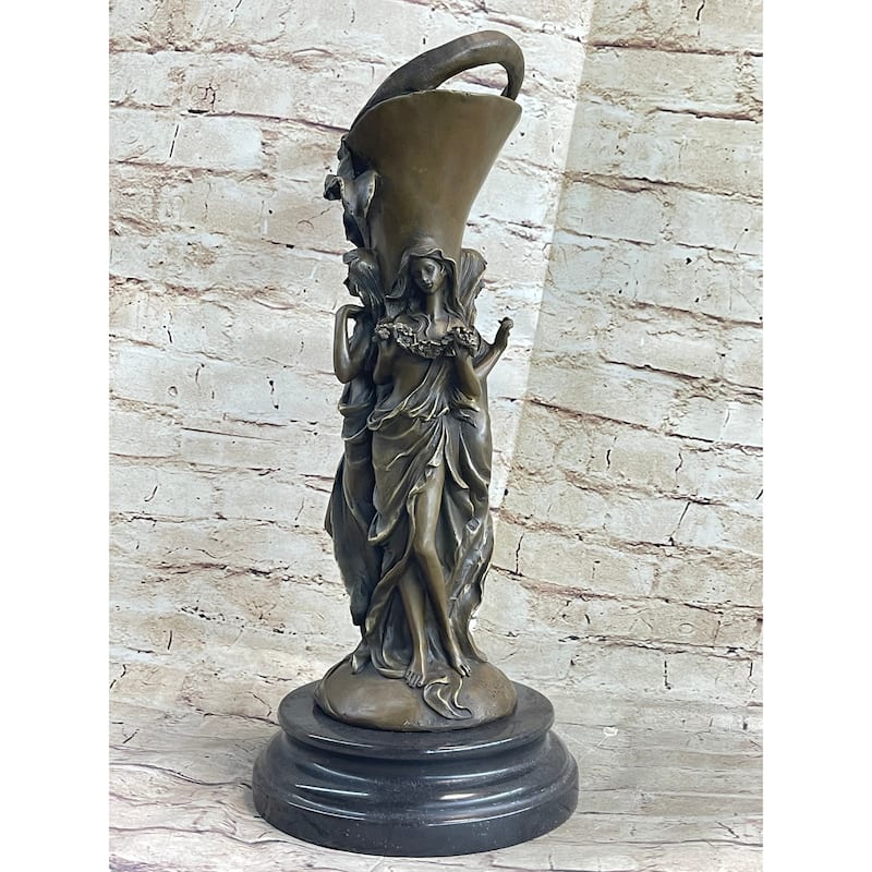 Art Deco Three Nymph Surround A Bronze Vase Sculpture Marble Base Figurine