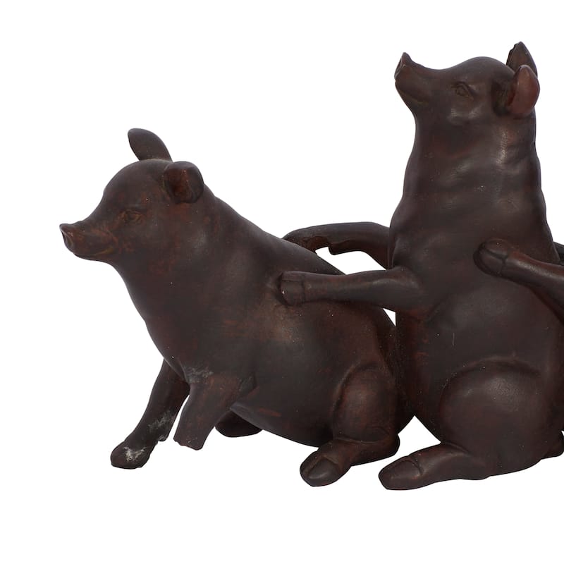 Polystone Pig Sculpture - Dark Brown - Roche River Decor - 4"W x 13"L x 7"H