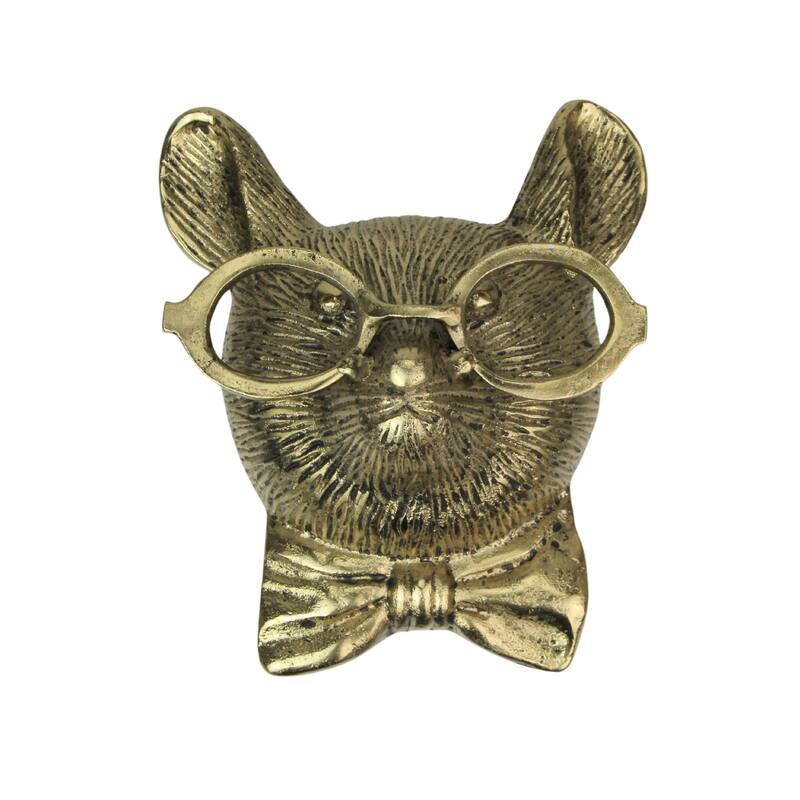 Gold Mouse Head Wall Hanging With Spectacles Quirky Cast Aluminum