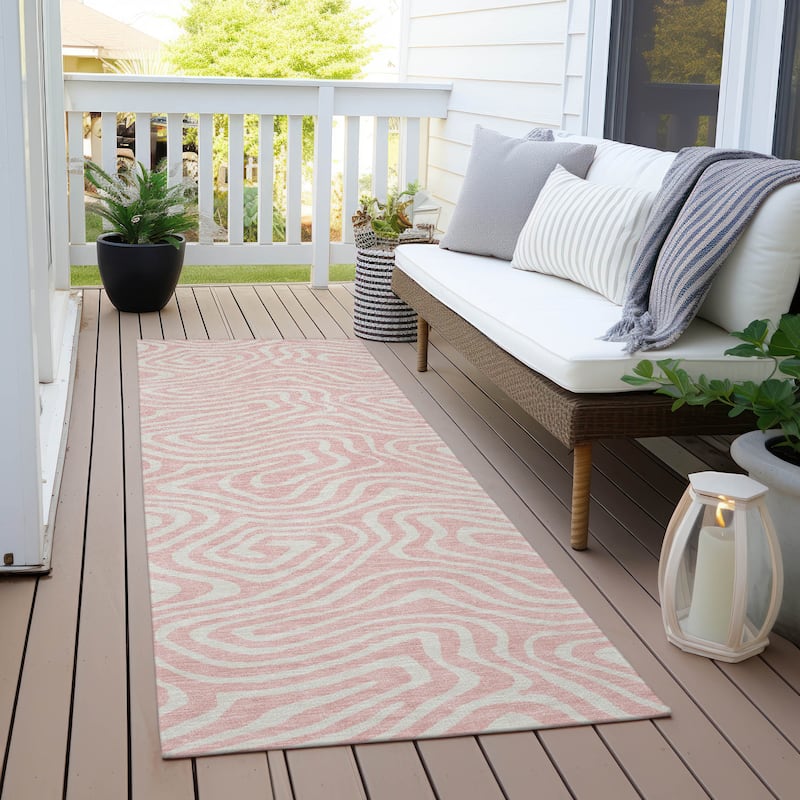 Machine Washable Indoor/ Outdoor Abstract Modern Chantille Rug - Pink - 2'3" x 7'6"