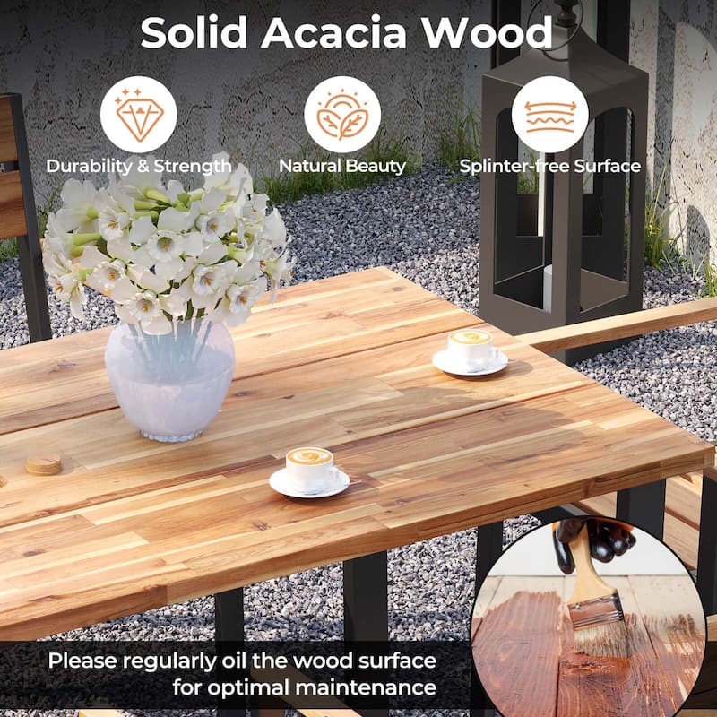 Costway 7 PCS Acacia Wood Patio Dining Set 6 Armchairs and 69" Table - See Details