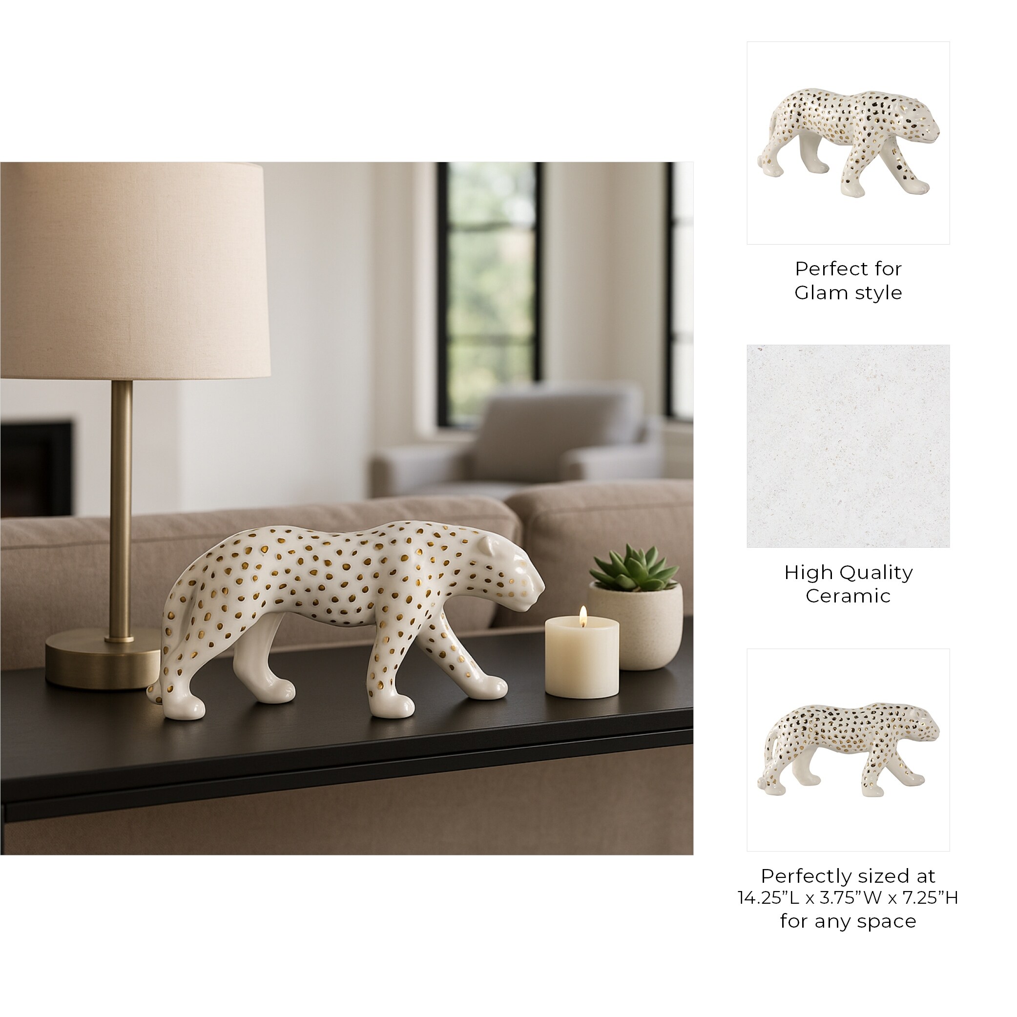 シムシメール　leopard right White gold left 希少 Ceramic Leopard Decorative Figurine - White and Gold - On Sale