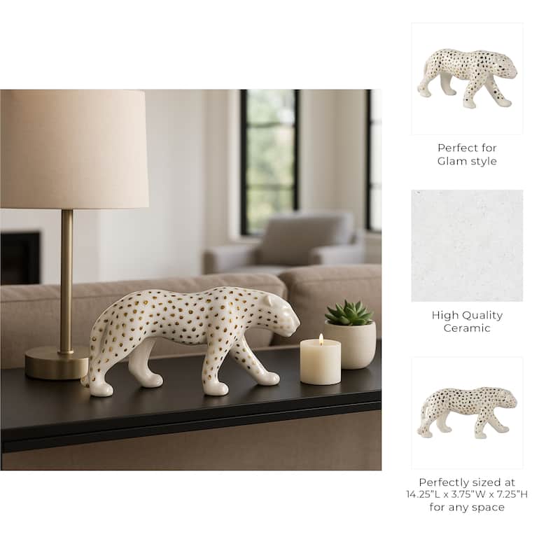 Ceramic Leopard Decorative Figurine - White and Gold