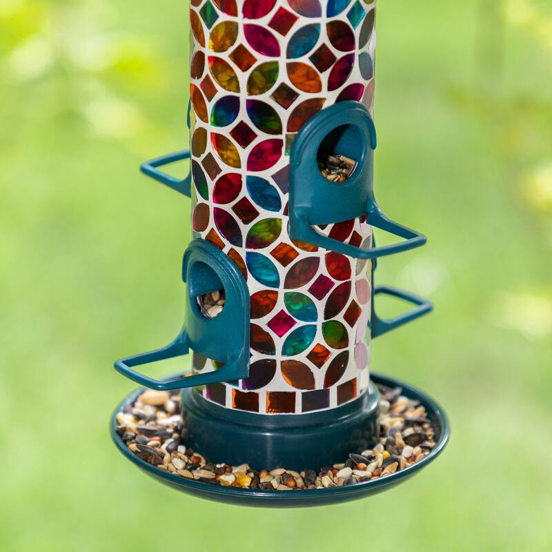 Glitzhome 20''H Tall Hanging Blue/Green Mosaic Birdfeeder