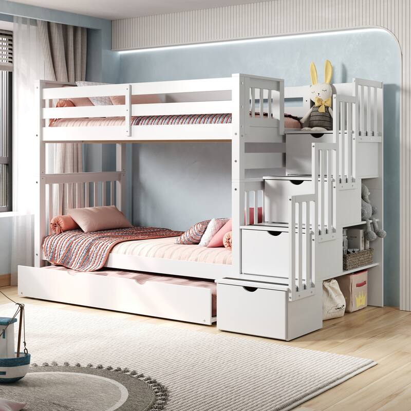 Taylor & Olive Trillium Tall Twin over Twin Stairway Bunk Bed, Trundle