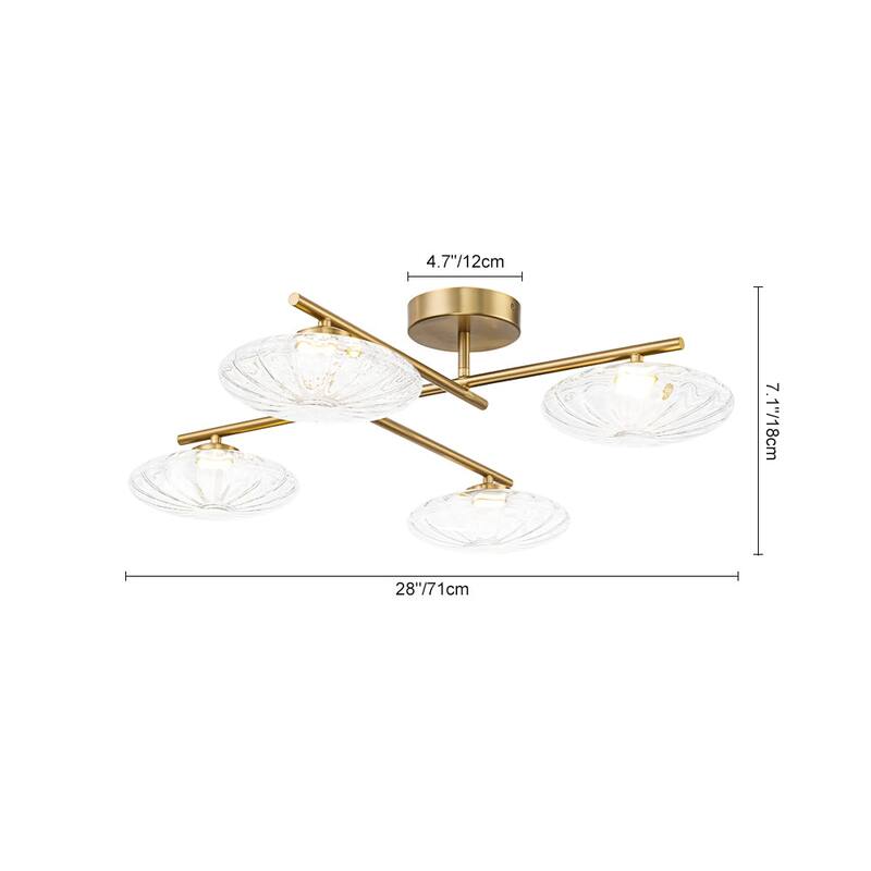 4-Light Oval Striped Glass Dimmable LED Linear Flush Mount - 28.0 in