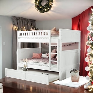 Full Over Full Bunk Bed with Twin Size Trundle and Guardrails