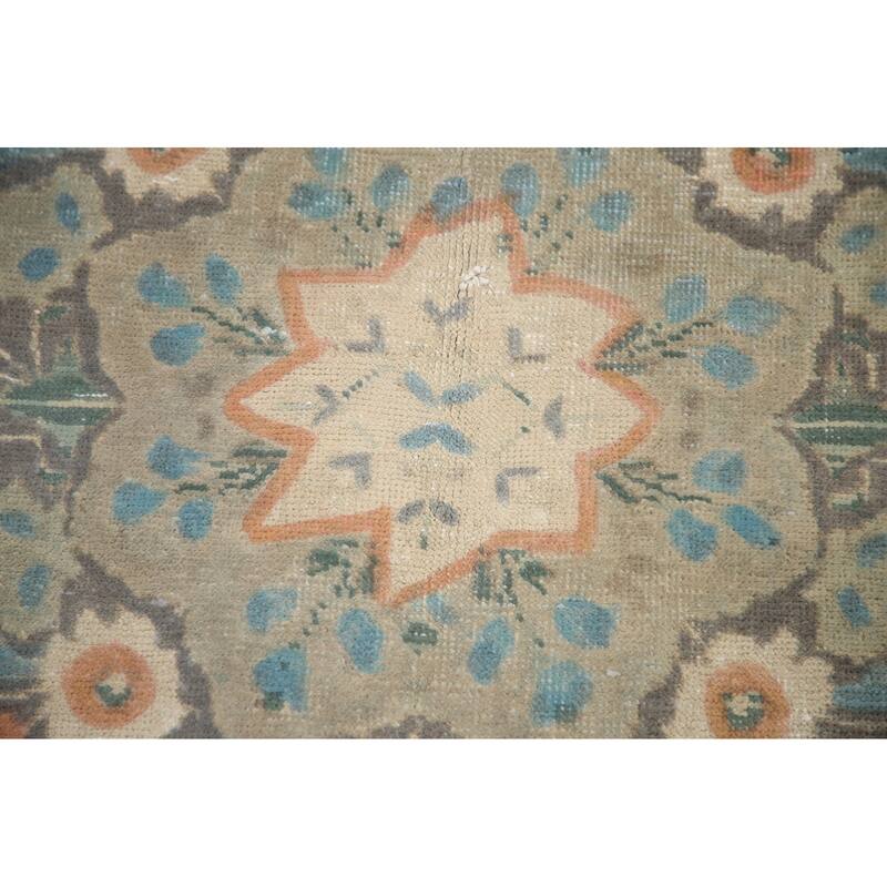 Hand Knotted Oriental 100% Wool Carpet Traditional Floral Green Tabriz Area Rug - 9' 5'' X 6' 2''