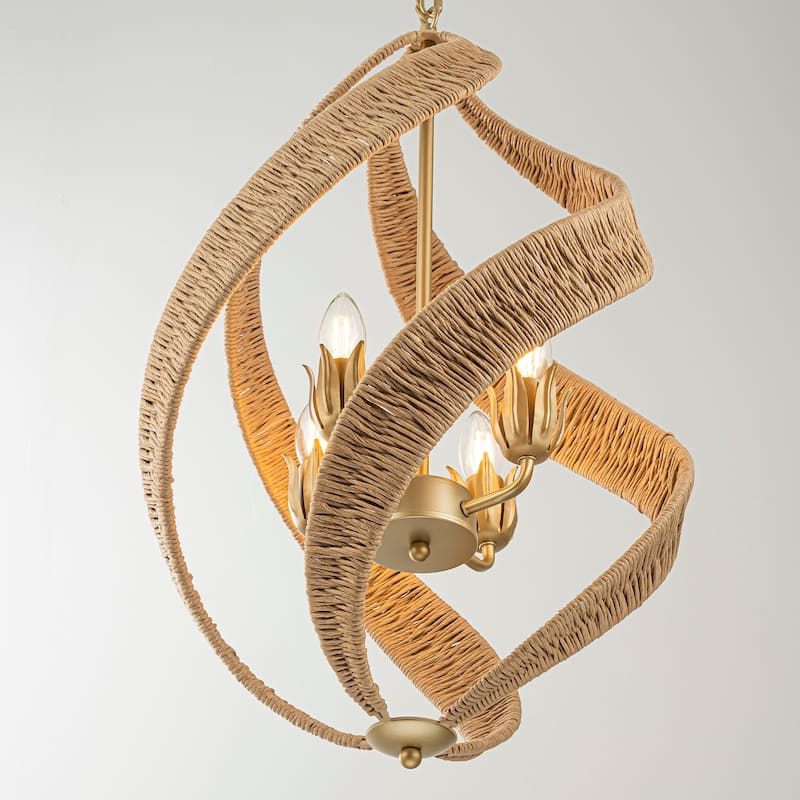 Elin 4-Light Modern Rattan Chandelier - 16 In. Wide