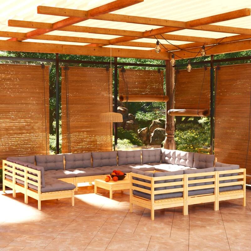 vidaXL Solid Pinewood Patio Lounge Set 14 Piece with Cushions Multi Colors