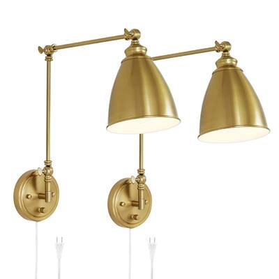 Modern Swing Arm Wall Lamp Gold Wall Sconce Plug-in Antique Brass Wall Light Fixture 2-Pack
