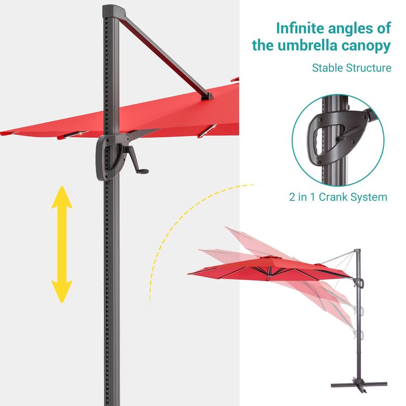 BONOSUKI Solar-powered 10FT Cantilever Patio Umbrella, Ultimate Outdoor Comfort with 360° Rotation and Canopy Angle Adjustment
