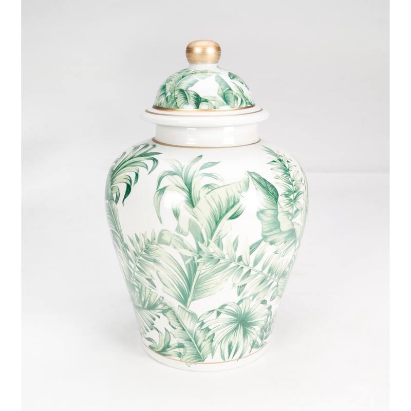 Aai Tropical Leaf Ginger Jar, Green