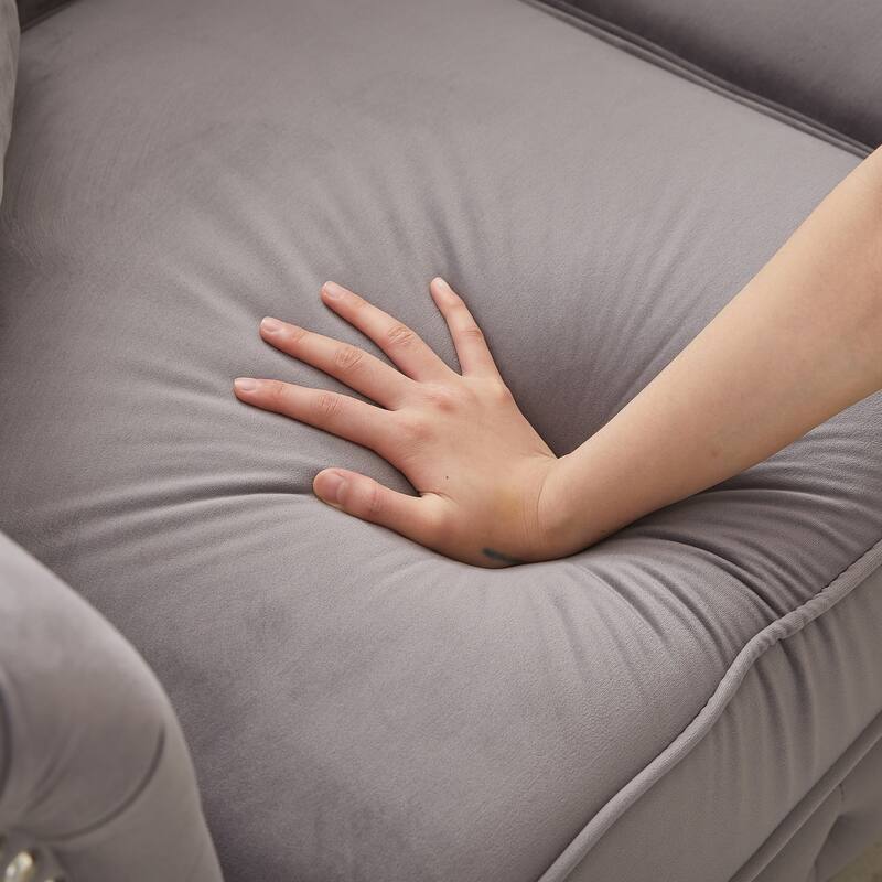 Velvet Chesterfield 3 Seater Sofa, Oversized Button Tufted Upholstered Sofa, Deep Seat Sofa with Rolled Arms & Nailhead Trim