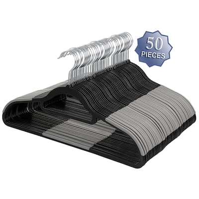 Elama Home 50 Piece Plastic Non Slip Hanger in Black and Gray