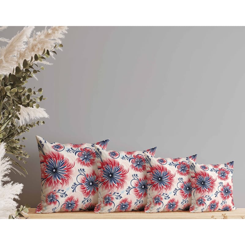 Breezy Flowers Faux Suede Reversible Throw Pillow Red and Blue