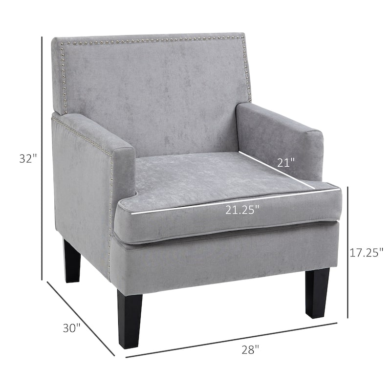HOMCOM Modern Accent Chair, Upholstered Living Room Chair with Solid Wood Legs and Nailhead Trim, Dark Gray