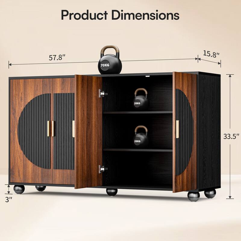 Modular Fluted Buffet Cabinet with Storage, Small Sideboard Table