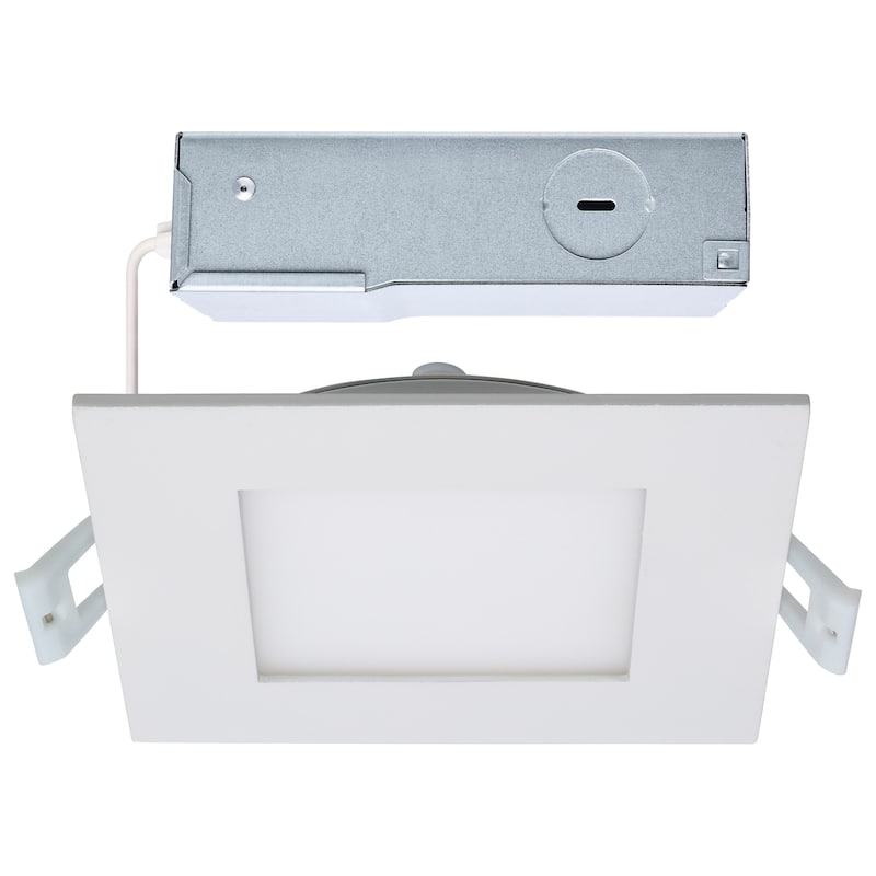 10 Watt LED Direct Wire Downlight Edge-lit 4-Inch CCT Selectable Square Remote Driver - White