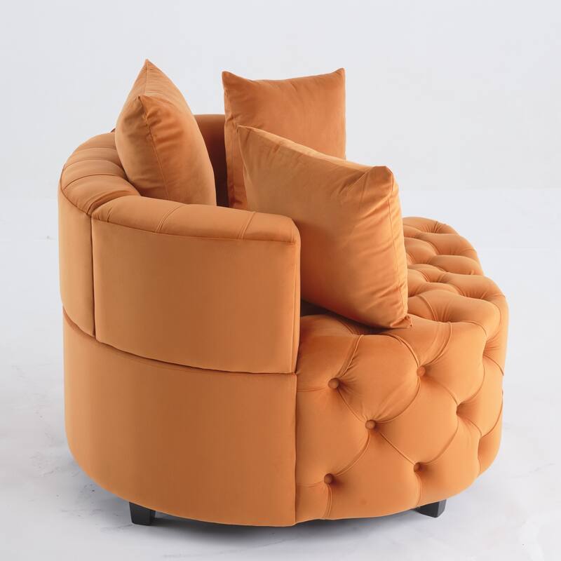 Oversized Barrel Accent Chair with 3 Pillows, Velvet Tufted Upholstered Round Club Chair, Ergonomic Reading Sofa Chair
