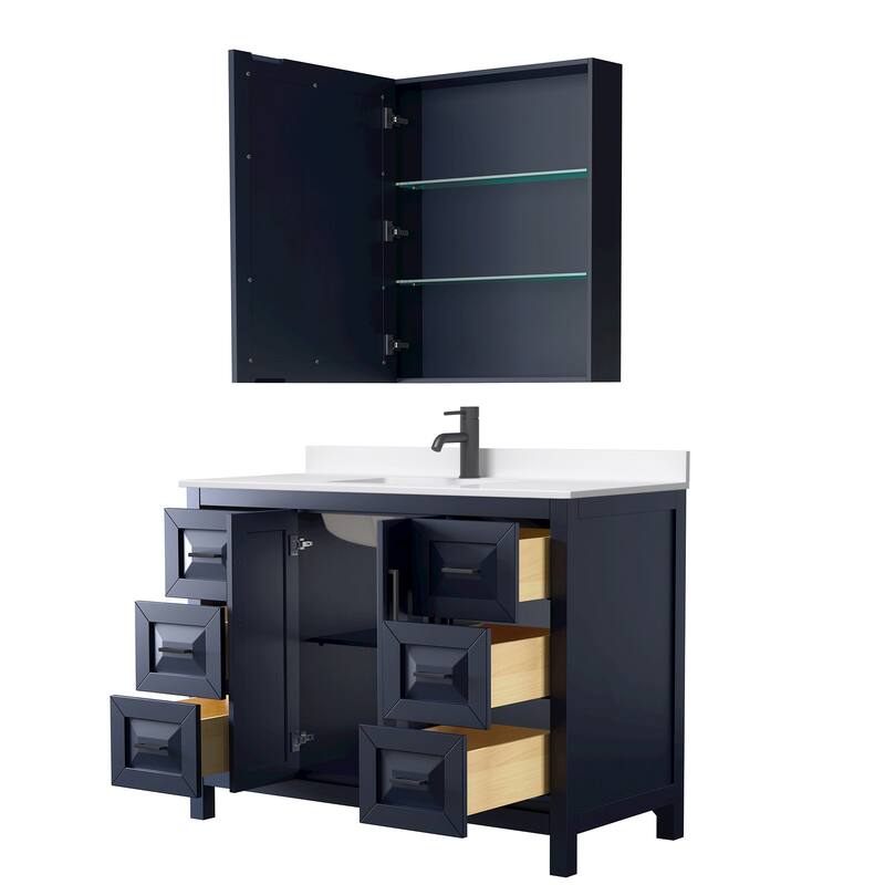 Daria 48-inch Single Vanity, Single Hole Quartz Top, Med Cabinet