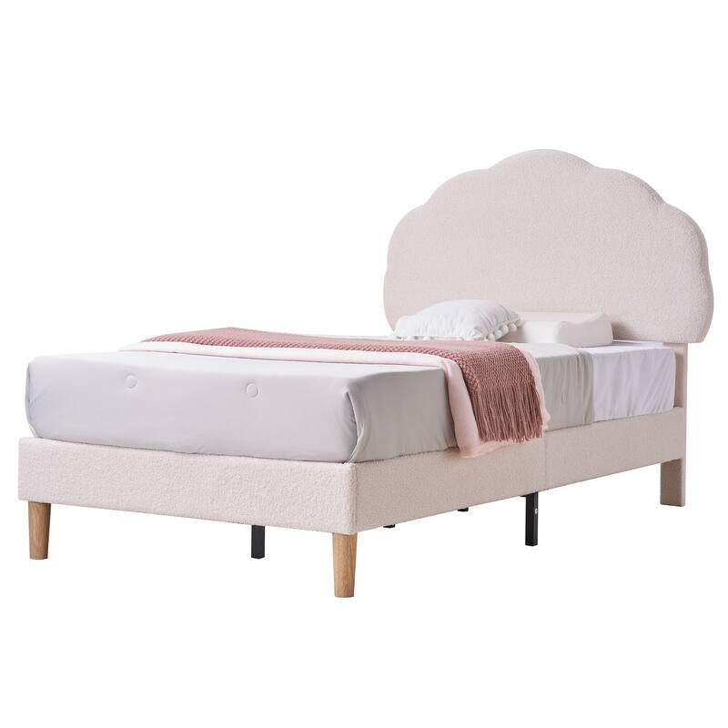 2 Pack Twin Size Upholstered Platform Bed Frame with Adjustable Headboard, Teddy Fleece, No Box Spring Required