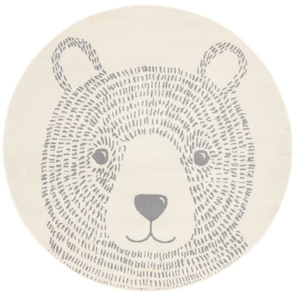 slide 2 of 13, Round Kids Cream Grey Teddy Bear Area Rug, 5'3" x 5'3" - 5'3" x 5'3"
