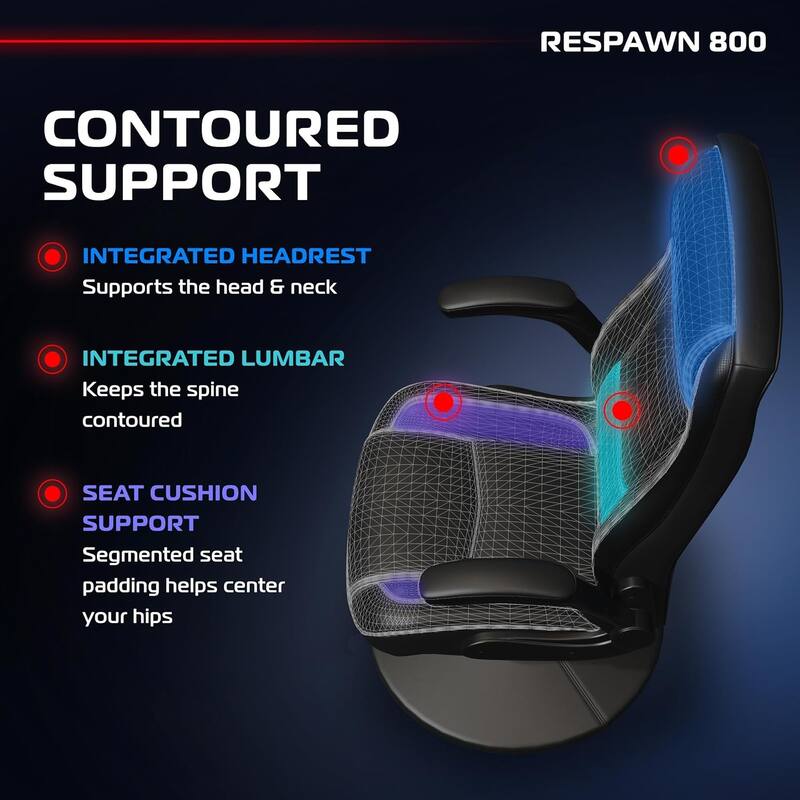 RESPAWN 800 Gaming Chair Floor, Swivel Rocker Gaming Chair, High Back Ergonomic Floor Gaming Chair for Kids and Adults