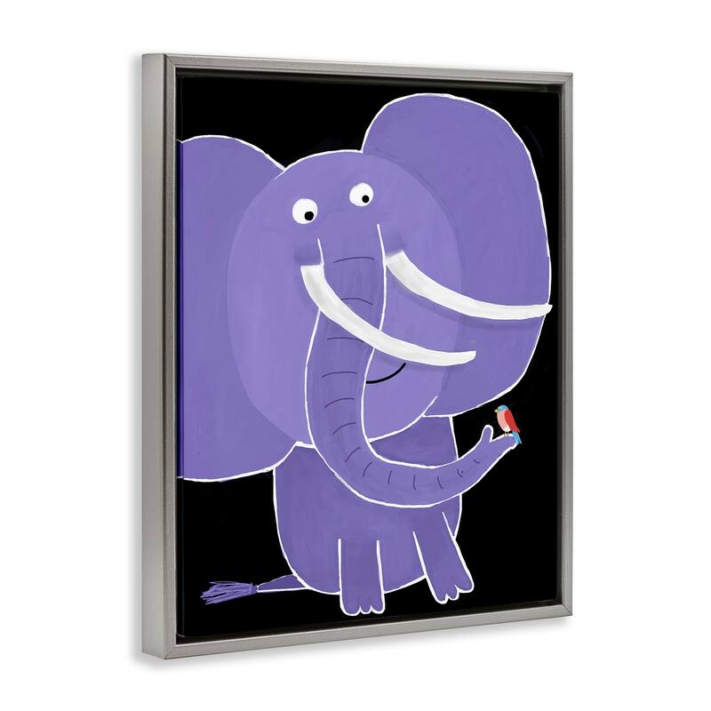 Stupell Elephant & Bird on Black Framed Floater Canvas Wall Art Design By Carla Daly