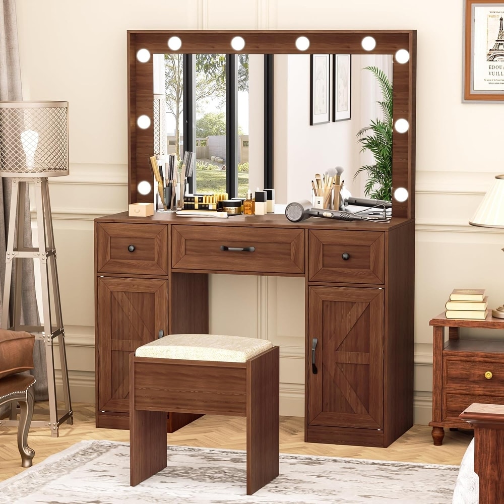 Brown wood new arrivals makeup vanity