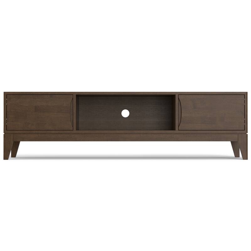 WYNDENHALL Pearson SOLID HARDWOOD 72 inch Wide Modern TV Media Stand in Walnut Brown For TVs up to 80 inches