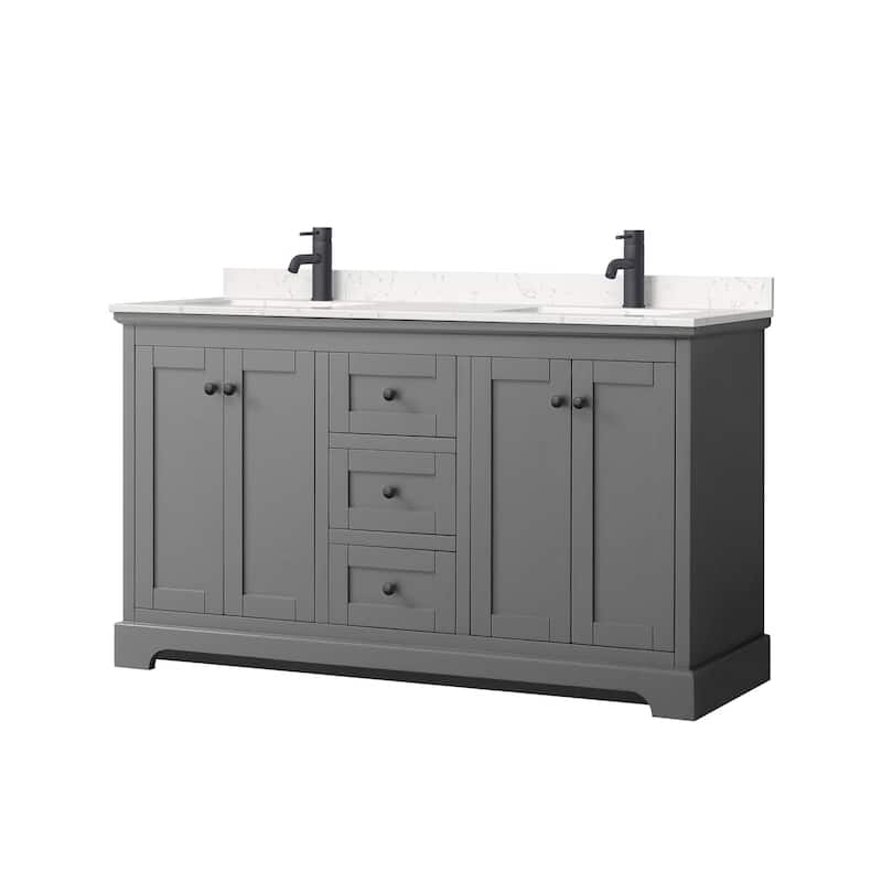 Wyndham Collection Avery 60" Free Standing Double Basin Vanity Set - Dark Gray / Carrara Cultured Marble Top / Matte