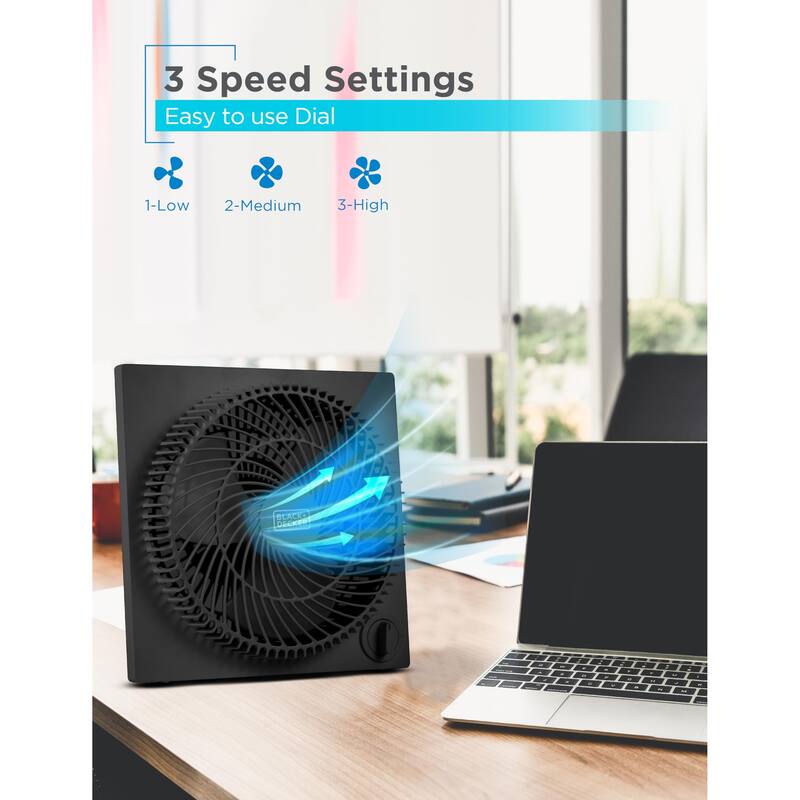 BLACK+DECKER Portable 9 Inch Box Fan, 3 Speed Settings & Self Standing