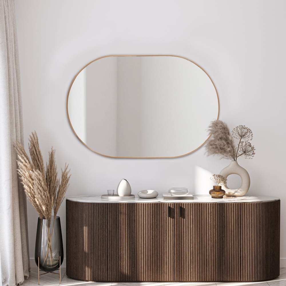 JONATHAN Y Medium Oval Metal Framed Wall Mirror - 36 H x 24 W x 0.73 D
