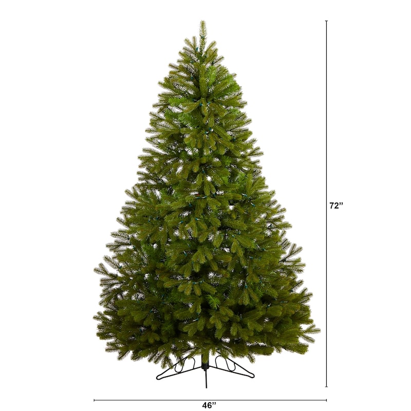 6ft. Spruce Flat Back Artificial Christmas Tree with 350 Warm White Multifunction Lights & 642 Branches- Space-Saving X-Mas Tree
