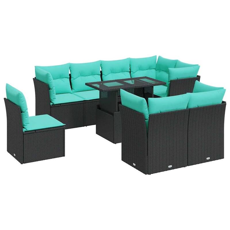 vidaXL Patio Sofa Set with Cushions Modular Outdoor Seating 9 Piece Poly Rattan - 24.4 x 24.4 x 27.2