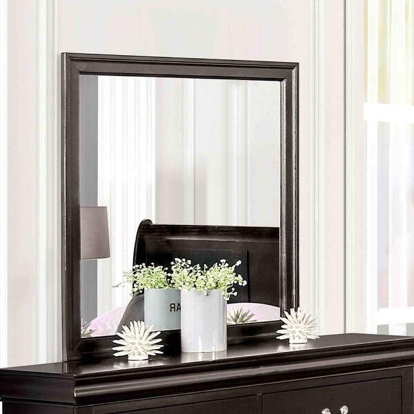 Wood Sleigh Design Bed, Nightstand, Dresser, Mirror, Black - Bed