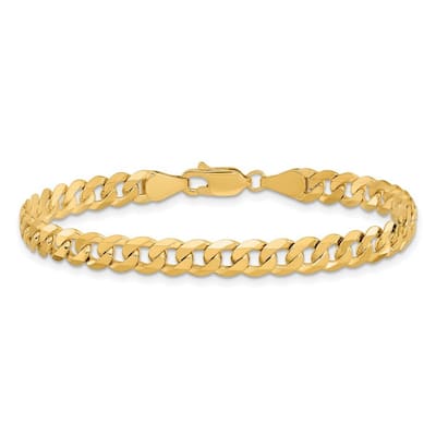 Curata 10k Yellow Gold 5.75mm Flat Beveled Curb Chain Bracelet