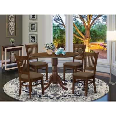 Round Dining Table Set with 4 Chairs - 42 Inch Kitchen Table, Espresso Finish, Linen Upholstered