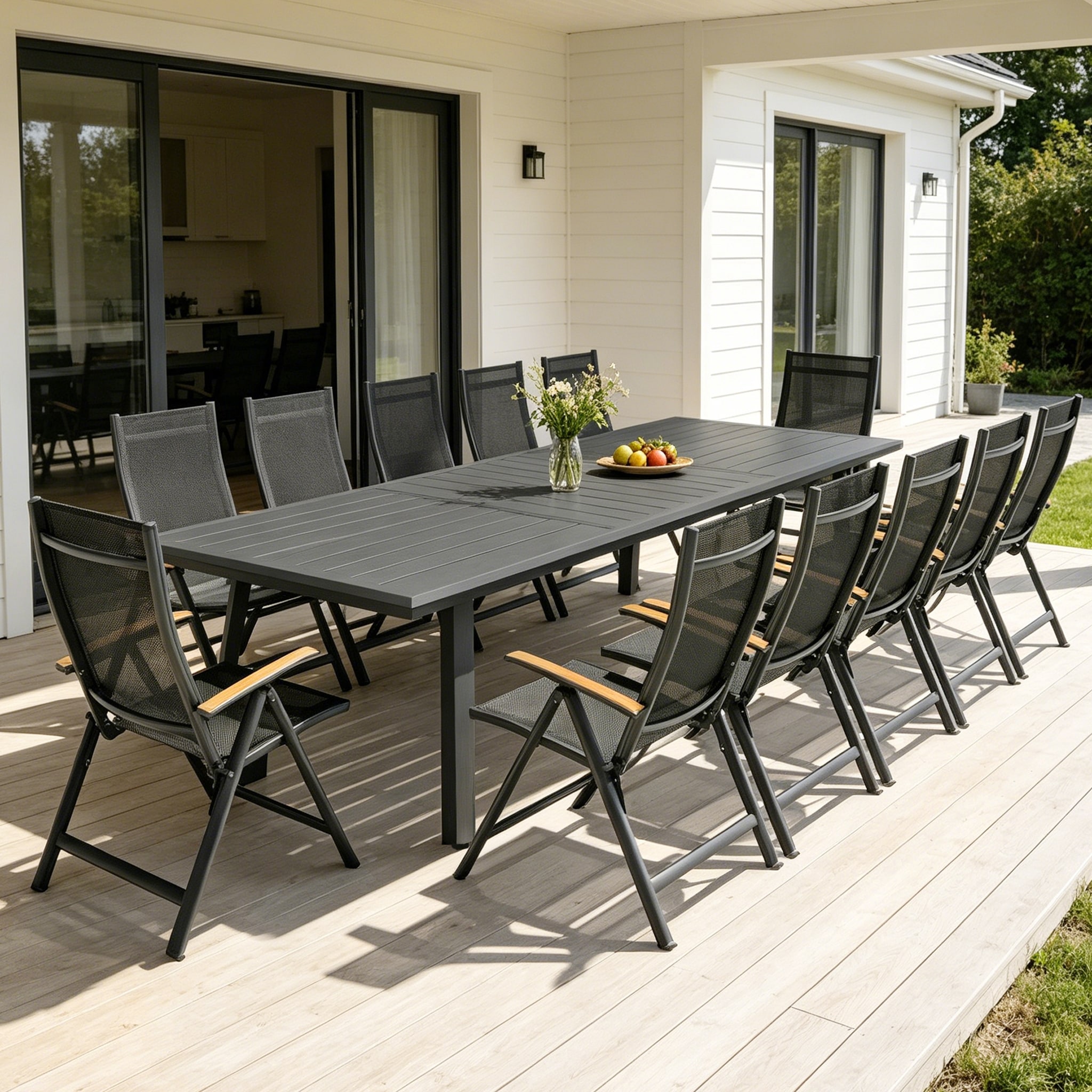 9/11/13-Piece Luxury Outdoor Dining Set All-Weather Aluminum Patio Furniture Foldable Chairs