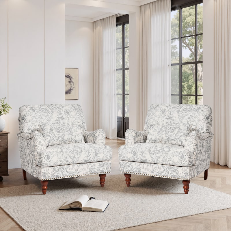 Set of 2 Mid Century Chenille Upholstered Accent Chairs - Chenille - Rococo Light Grey