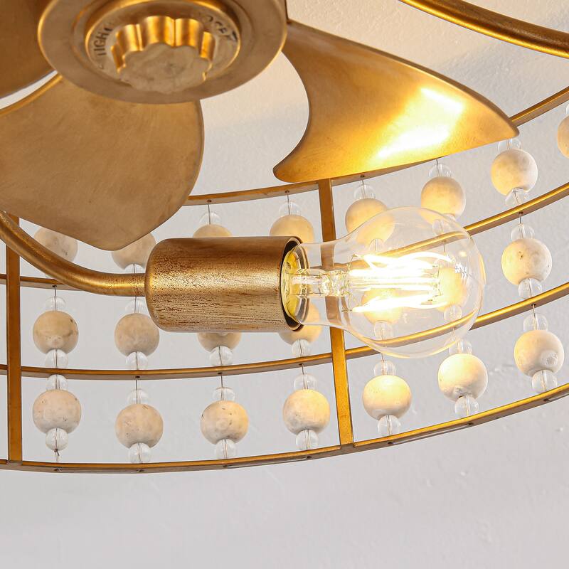 18" Bohemian Gold Caged Reversible Propeller Low Profile Smart Ceiling Fan with APP Control and Remote