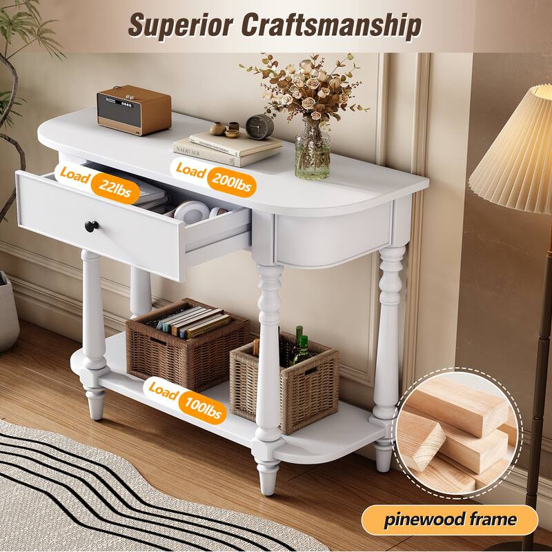 36 Inch Wood Console Table with Drawer and Shelf for Entryway