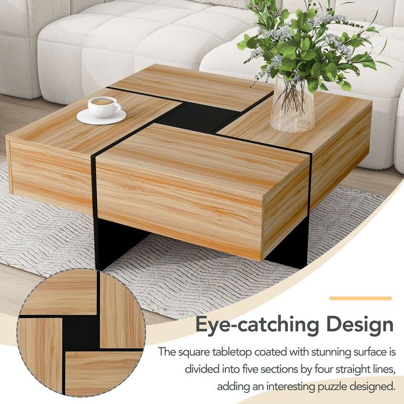 High-gloss Extendable Coffee Table with 4 Hidden Storage Compartments