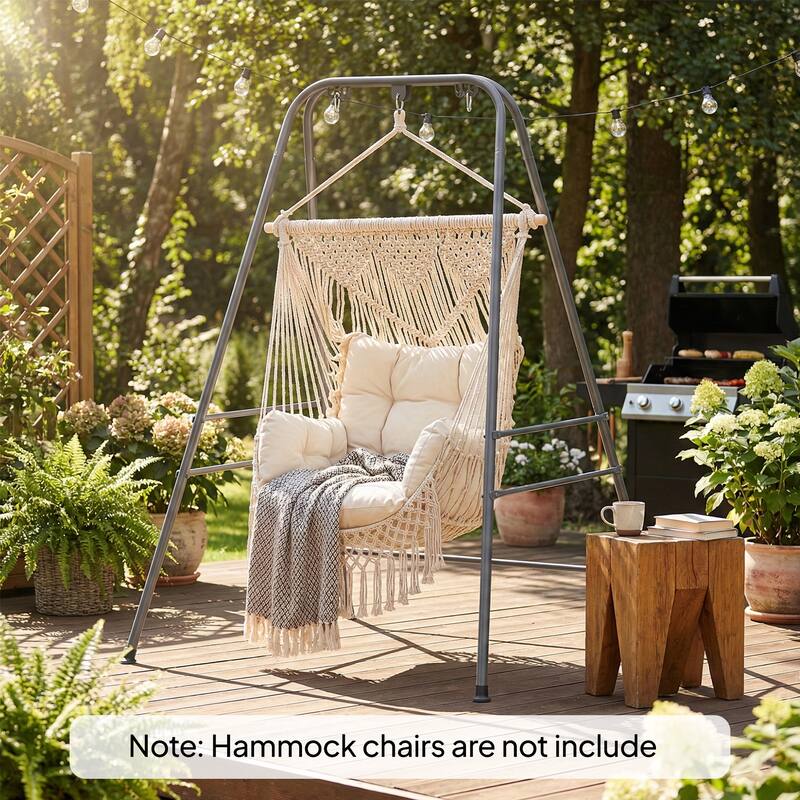 Outsunny Hammock Chair Stand, Free Standing Heavy Duty Hanging Swing Chair with Anti-Slip Foot Pads, 2 Carabiners - Grey
