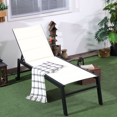 Outdoor Lounge Chair with 5-Position Reclining Backrest and 2 Wheels