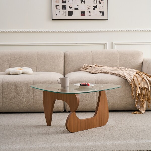 Farmhouse Glass Top Small Coffee Tables, Wood Center Table - Bed