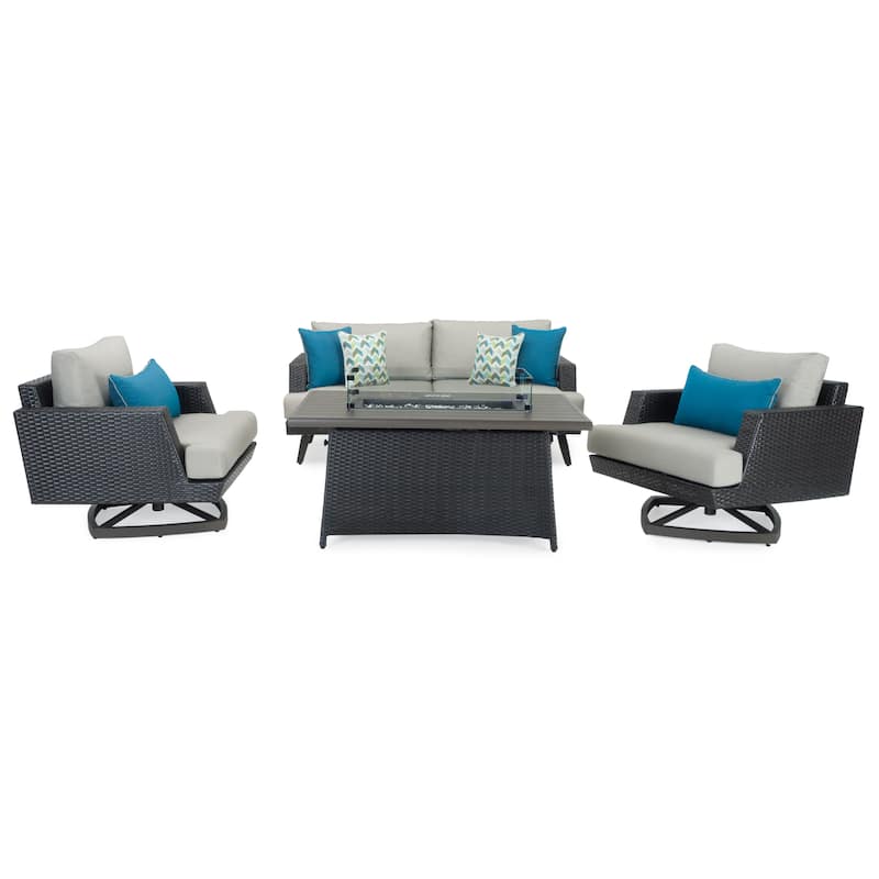 Portofino Casual 4 Piece Sunbrella Outdoor Patio Motion Fire Seating Set
