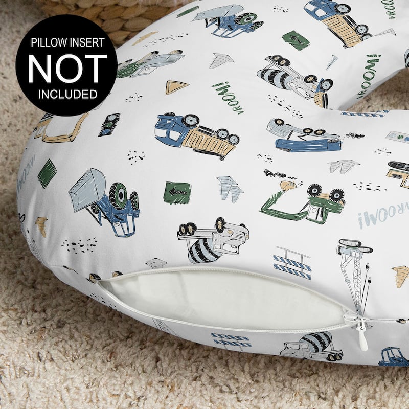 Sweet Jojo Designs Construction Truck Boy Nursing Breastfeeding Pillow Cover Case Pillow Not Included- Blue Green Transportation